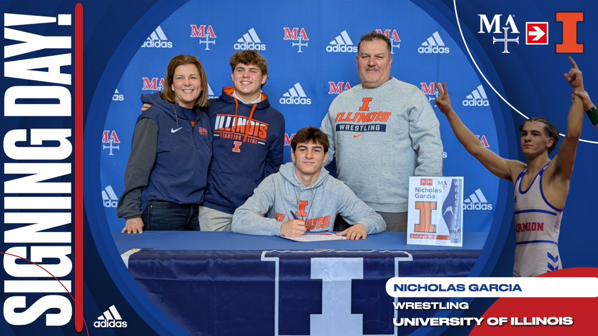 Congratulations to senior Nicholas Garcia, who has signed his National Letter of Intent to continue his wrestling career at the University of Illinois.  We’re proud of you, Nicholas — best of luck as you take the next step in your journey! 🧡💙🤼‍♂️ #GoCadets #Illini