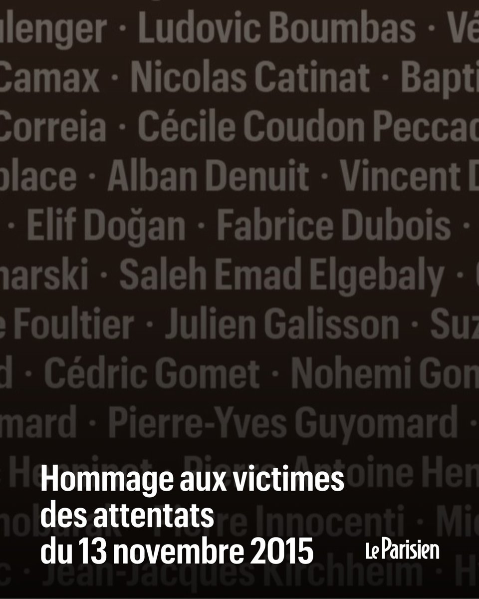 Dix ans après les attentats déchirants du 13 novembre 2015, Paris se souvient de la tragédie qui l'a frappé en plein cœur.

Nous saluons ici la mémoire des victimes du terrorisme des attaques du Bataclan, des terrasses et du Stade de France

➡️ l.leparisien.fr/9ceO