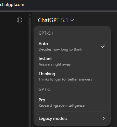 mszynalik's tweet photo. ChatGPT 5.1 just dropped ;) https://t.co/PSIjutxMKG