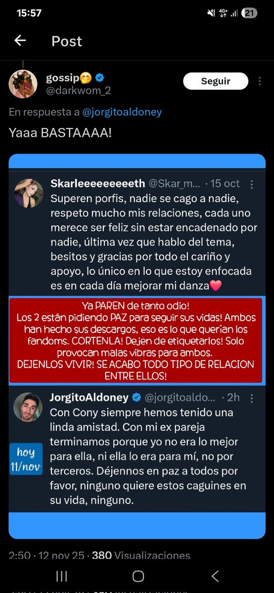 gaog07's tweet image. la audacia de estas wnas no han soltado a la skar en meses  hace 2 semanas la hicieron mierda tratándola de lo peor y ahora por que se les dio vuelta la tortilla &quot;déjenlos en paz&quot; PATUDISIMAAAAAS #FIEBREDEBAILECHV #FREESKAR