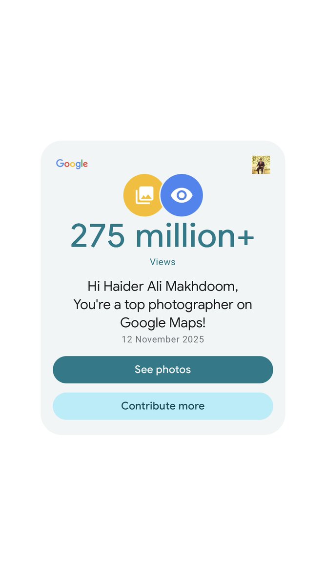 MakhdoomHaiderA's tweet image. Grateful to be part of a global community that makes the world more connected — one contribution at a time. 🌎✨

#GoogleMaps #LocalGuide #Pakistan #CommunityImpact #DigitalMapping #ProudMoment #ExploreWithMe