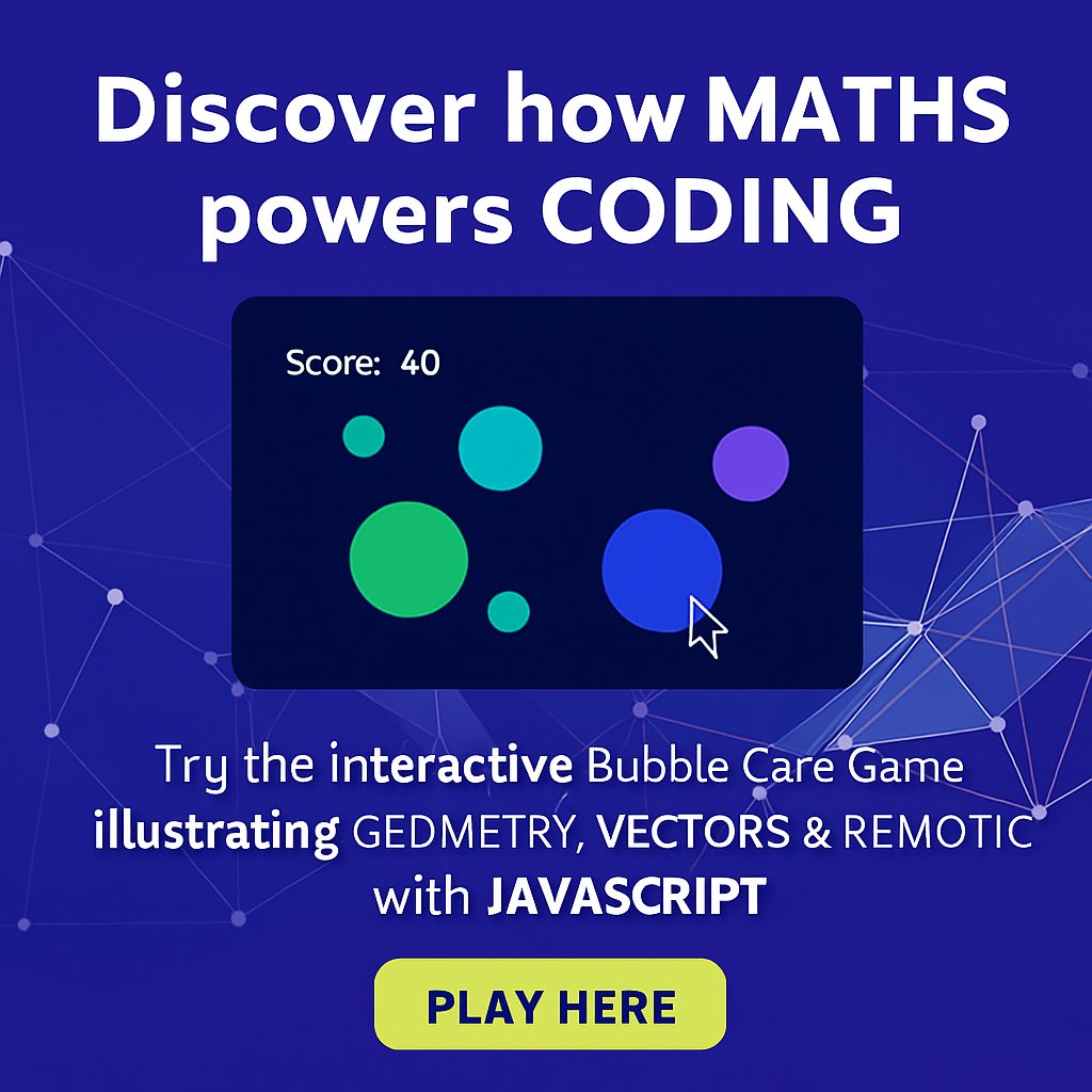 useOfMaths's tweet photo. Math + Code = Fun ๐ฎ Explore geometry & vectors in the Bubble Care Game! Perfect for students & teachers
๐ https://t.co/54r2UQxTW8
#STEM #JavaScript #MathsInCoding https://t.co/WJHhuS4JBQ