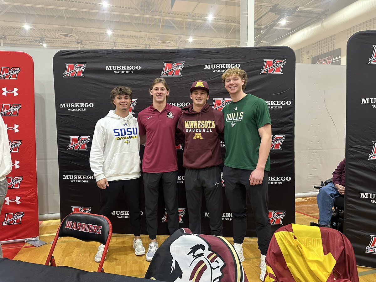 BaseballMuskego's tweet image. A historic day for Muskego Baseball as four of our seniors sign their Division I letters of intent!

Congratulations to Callen Tomsyck (South Dakota State), Ben Kuglitsch (Florida State), Maddux Lessard (Minnesota), Tyson Grulkowski (South Florida)!