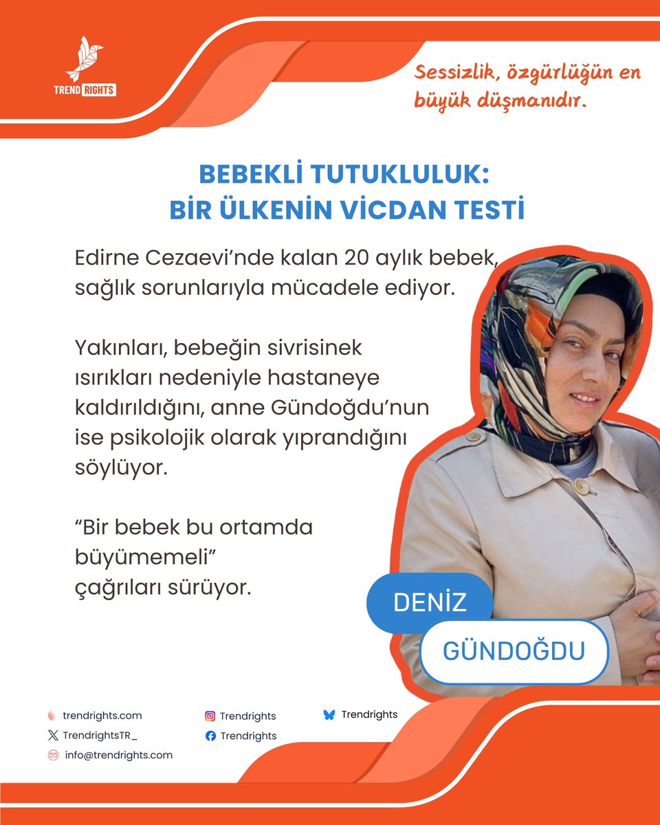 BEBEKLİ TUTUKLULUK: BİR ÜLKENİN VİCDAN TESTİ

Edirne Cezaevi'nde kalan 20 aylık bebek, sağlık sorunlarıyla mücadele ediyor.

Yakınları, bebeğin sivrisinek ısırıkları nedeniyle hastaneye kaldırıldığını, anne Gündoğdu'nun ise psikolojik olarak yıprandığını söylüyor.

"Bir bebek bu