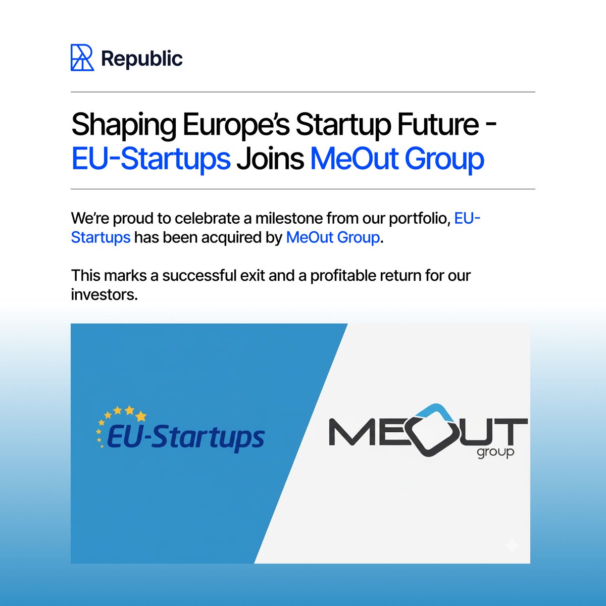 We’re celebrating a portfolio milestone 🎉

EU-Startups has been acquired by MeOut Group, delivering a profit for our investors.

Proud to support a company that’s shaped Europe’s 
startup ecosystem for 15+ years.

👉 eu-startups.com/2025/11/15-yea…