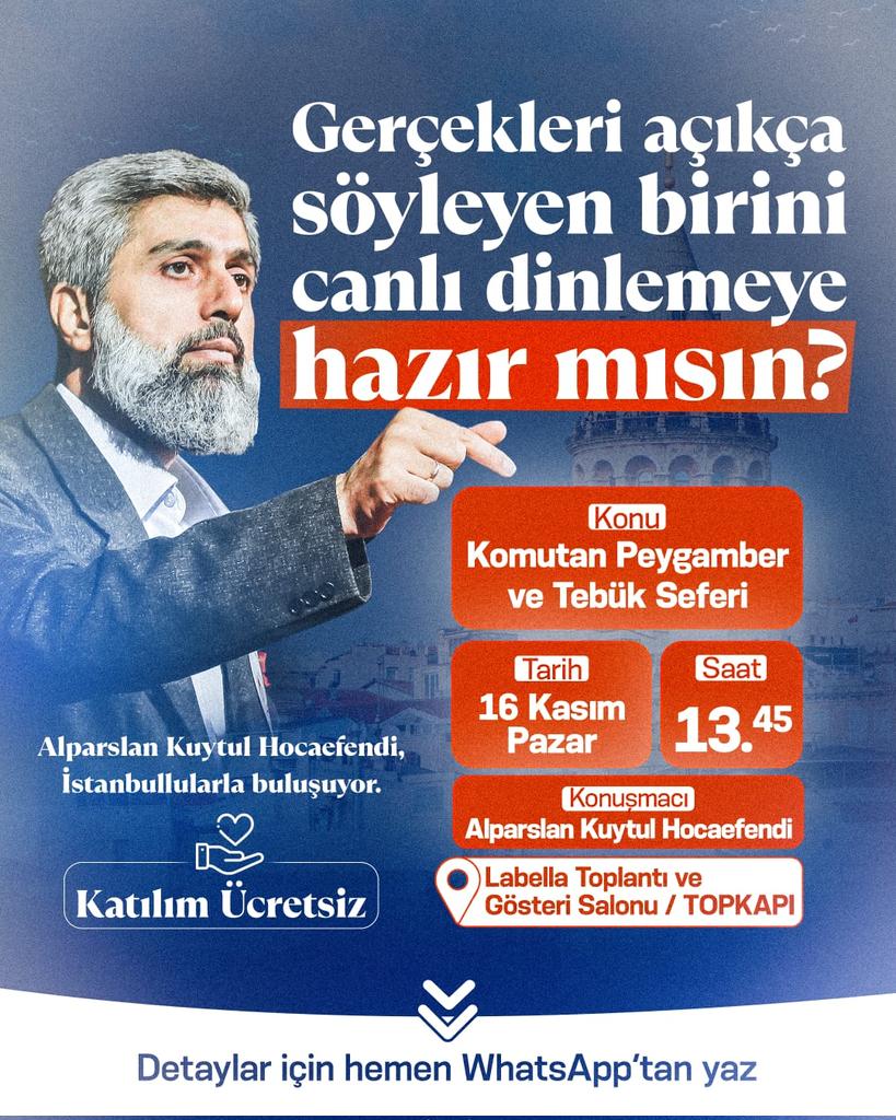 Gerçekleri öğrenmek isteyen kardeşlerimiz konferansımıza bekliyoruz 
16Kasımda İstanbulaGeliyor
#FurkanKonferansları