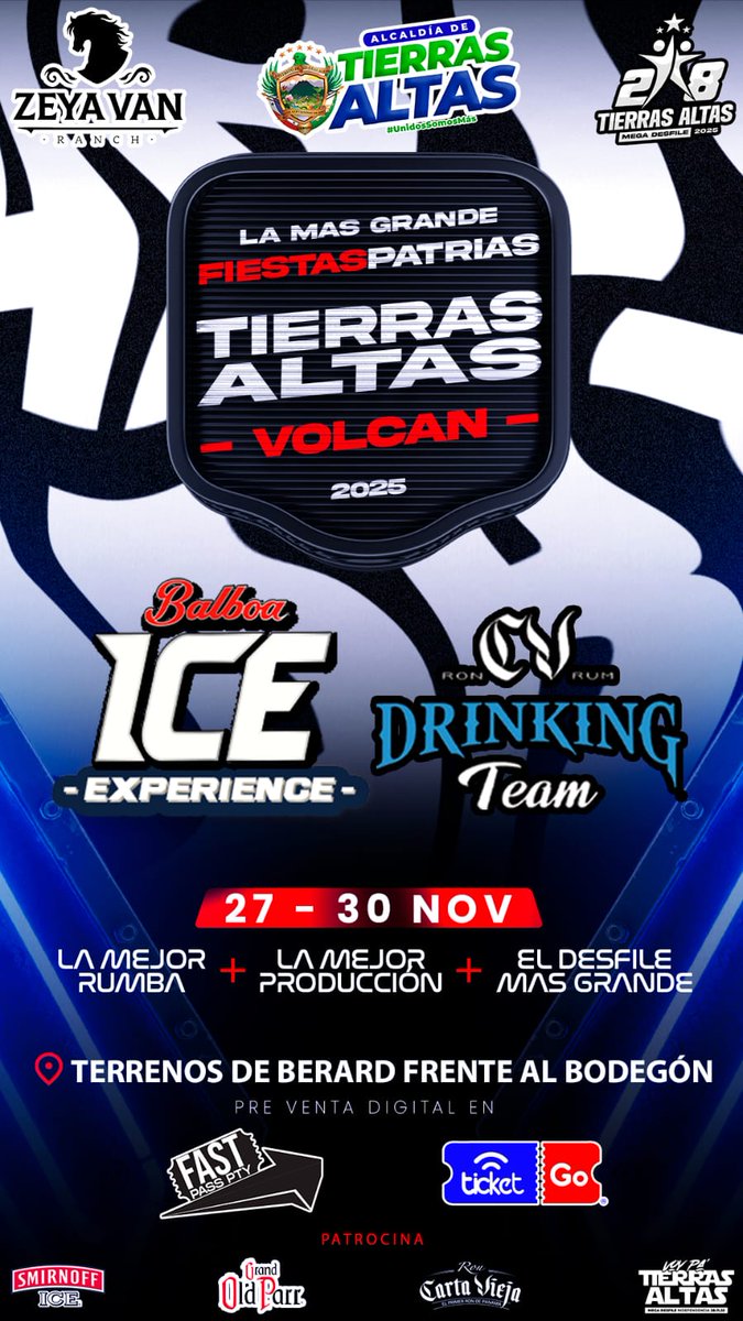 Todo confirmado para el área de rumba de Los Mega Desfiles de Tierras altas 2025 . Vamos pa Volcán.