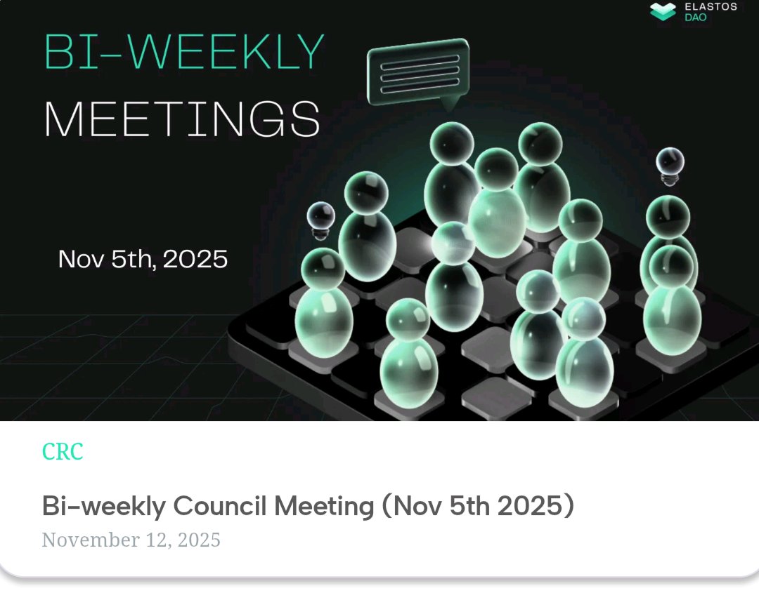 Take a look at the Bi-Weekly Elastos DAO Council Meeting for November 5th 2025. 

The agenda included:
- Chainge incident
- World computer initiative

Read more below.👇
blog.elastos.com/2025/11/12/bi-…