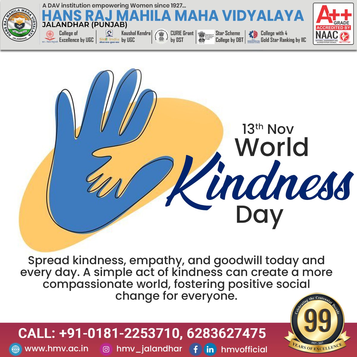 World Kindness Day: Promoting Compassion and Positive Change | November 13

#worldkindnessday #positivechange #empathy #humanconnections #spreadkindness #bethechange #kindnessaction #upliftothers #spreadcompassion #kindnessimpact  #hmvjalandhar