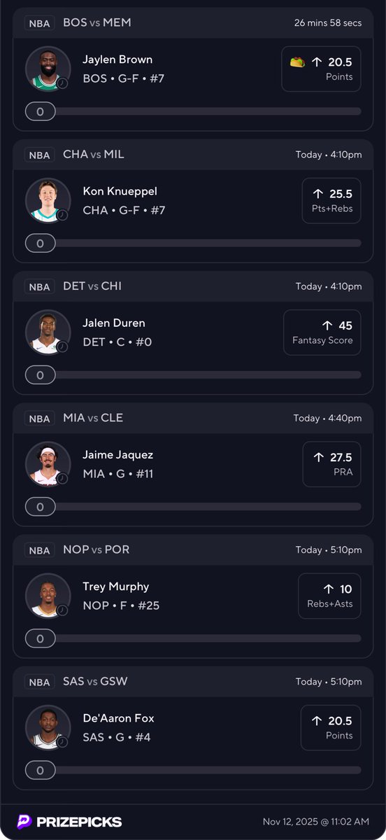 Concept_CM's tweet photo. WE CASHED OUT YESTERDAY LETS KEEP IT GOING ON PRIZE PICKS 😈

Got a couple of Tacos rolling out 🌮

Jaylen Brown Discount 🔥
Victor Wenbanyama discount 👽

LETS GET ANOTHER TODAY 🤑 https://t.co/rPOKdN6WTv