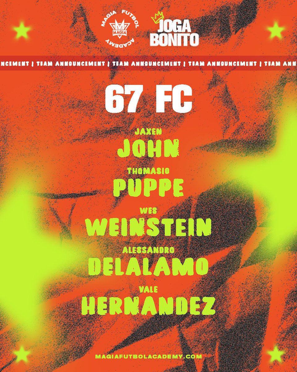 JOGA Bonito | 3 V 3 | Championship Day

67 FC confirmed and set to compete in the Samba division November 16th, 2025 somewhere in Southern California!
