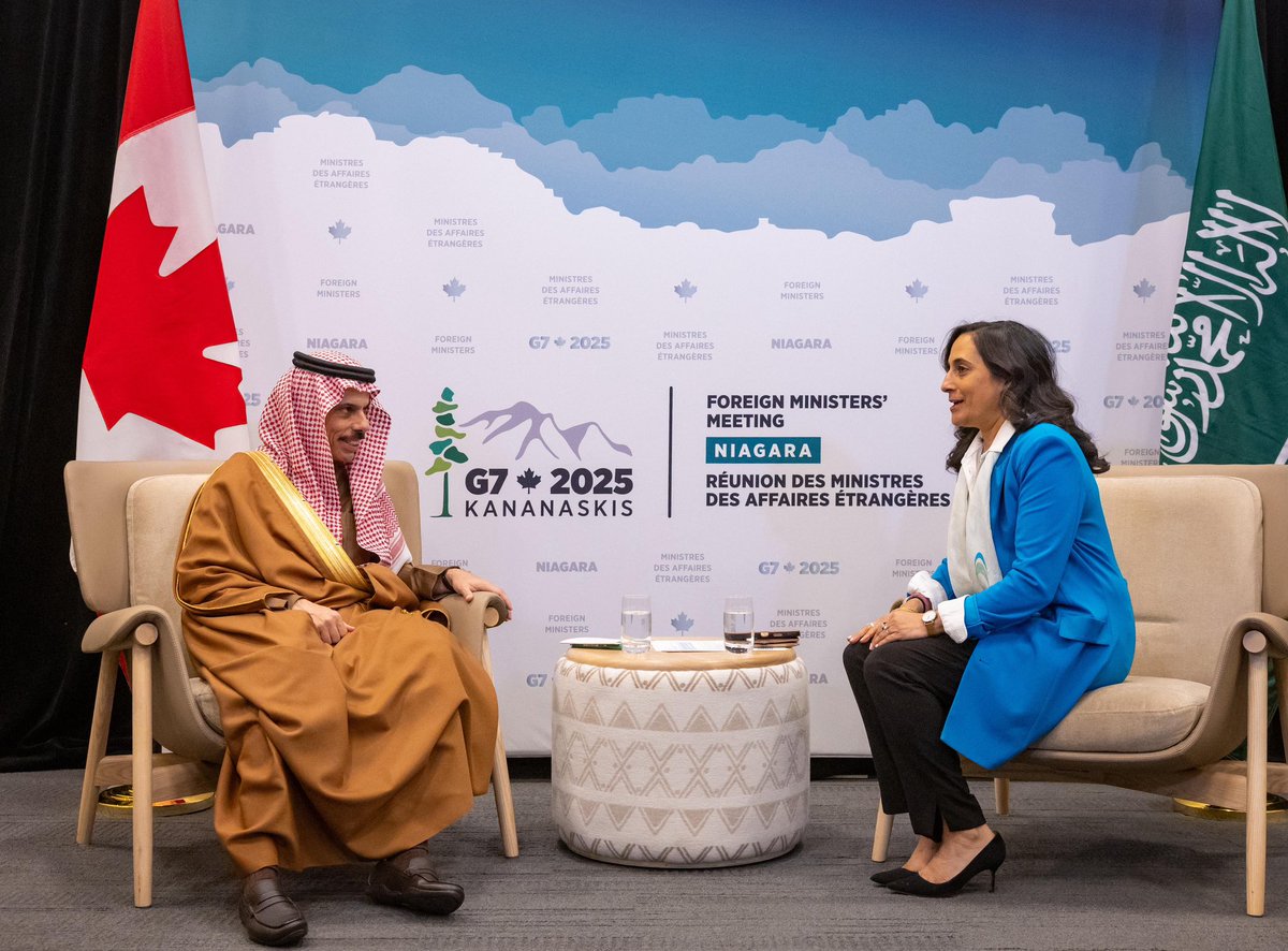 #نياغرا | سمو وزير الخارجية الأمير #فيصل_بن_فرحان <a href="/FaisalbinFarhan/">فيصل بن فرحان</a> يلتقي معالي وزيرة خارجية كندا أنيتا أناند، على هامش مشاركة سموه في الاجتماع الوزاري لمجموعة السبع (G7) المنعقد في كندا.