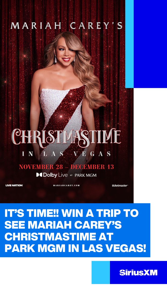 All we want for Christmas…is YOU in Vegas! @SiriusXM is sending ONE lucky winner and a guest on the ultimate getaway to see <a href="/MariahCarey/">Mariah Carey</a>’s Christmastime in Las Vegas December 12th at Dolby Live and more! Visit siriusxm.com/mariahchristma… for details. NoPurchNec. US/21+ Ends 12/3.