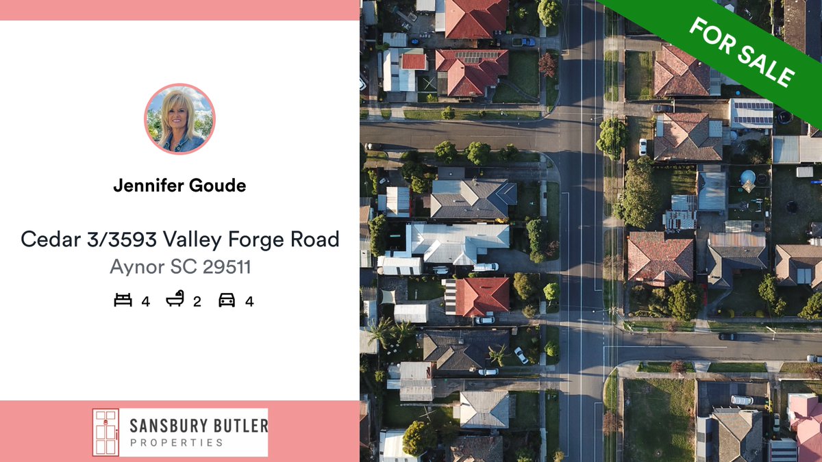 Jennifer8929's tweet photo. 🛌 4 🛀 2 🚘 4
📍 Cedar 3/3593 Valley Forge Road, Aynor, SC, 29511

My latest listing on RateMyAgent.
Sales Person 114437
https://t.co/zjLJzF8mmY

...
#ratemyagent #realestate #Sansbury_Butler_Properties https://t.co/230w4wZtEY