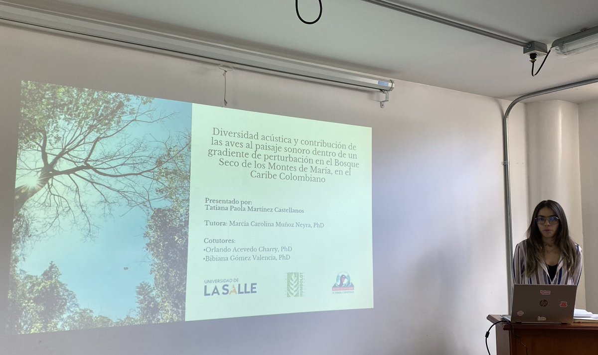 Sustentación modalidad grado (Biología) de Tatiana Martínez sobre bioacústica y diversidad de aves en gradientes de perturbacion del BST, bajo la tutoría de Marcia Muñoz, Orlando Acevedo y Bibiana Gómez <a href="/inst_humboldt/">Instituto Humboldt</a> y la evaluación de Fernando Cardozo y <a href="/dsolert/">Diego Soler-Tovar</a> <a href="/unisalle/">Unisalle</a>