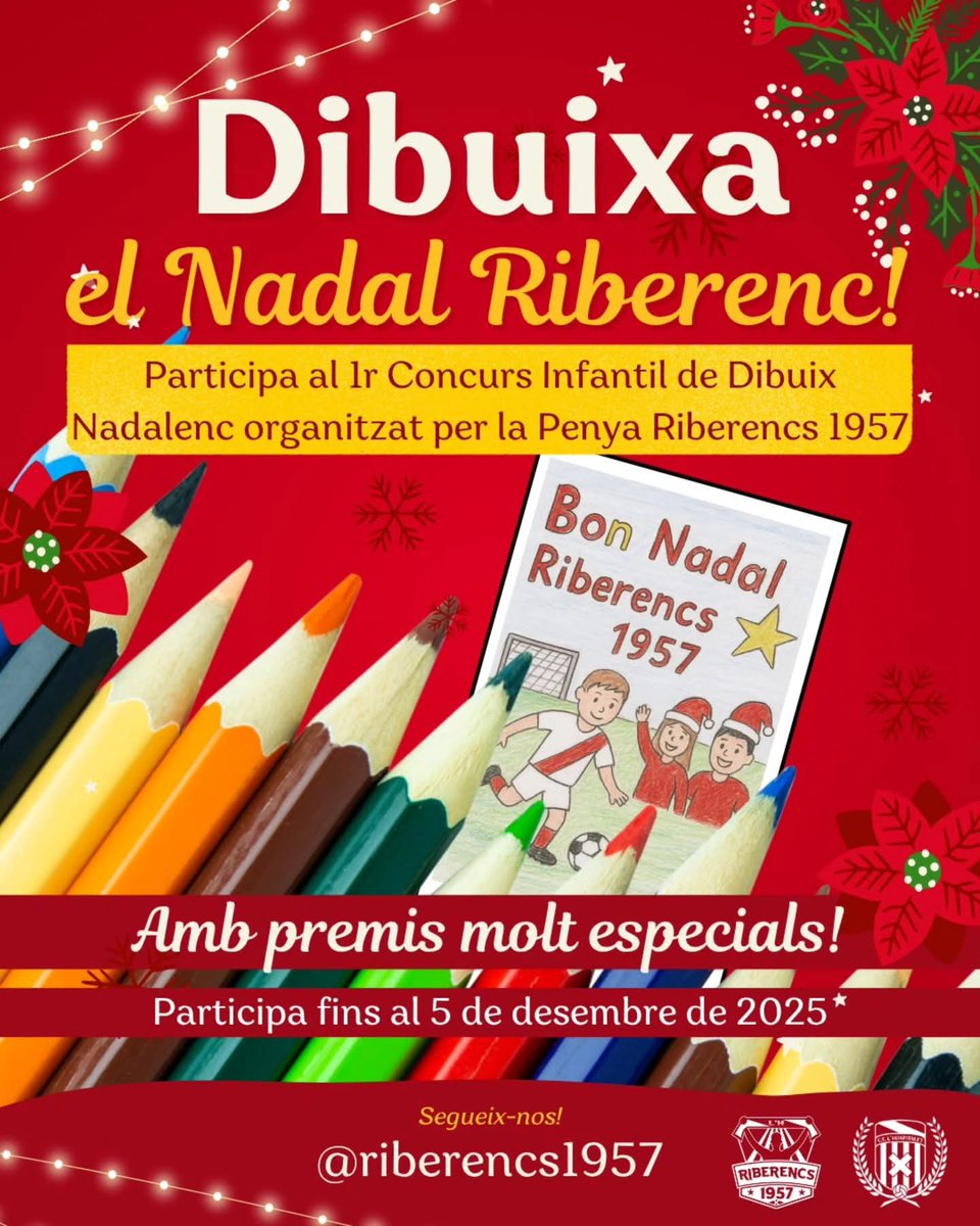 CELHospitalet's tweet photo. 🖍 🎄 La penya @riberencs1957 convoca el 1r Concurs Infantil de dibuix nadalenc! 

🤳 Informeu-vos de com participar en el seu compte d'Instagram i Facebook! 

👌 Fantàstica iniciativa, afició!

#NadalLH🧑‍🎄  #AraÉsElMoment https://t.co/LI7zP6JYxb