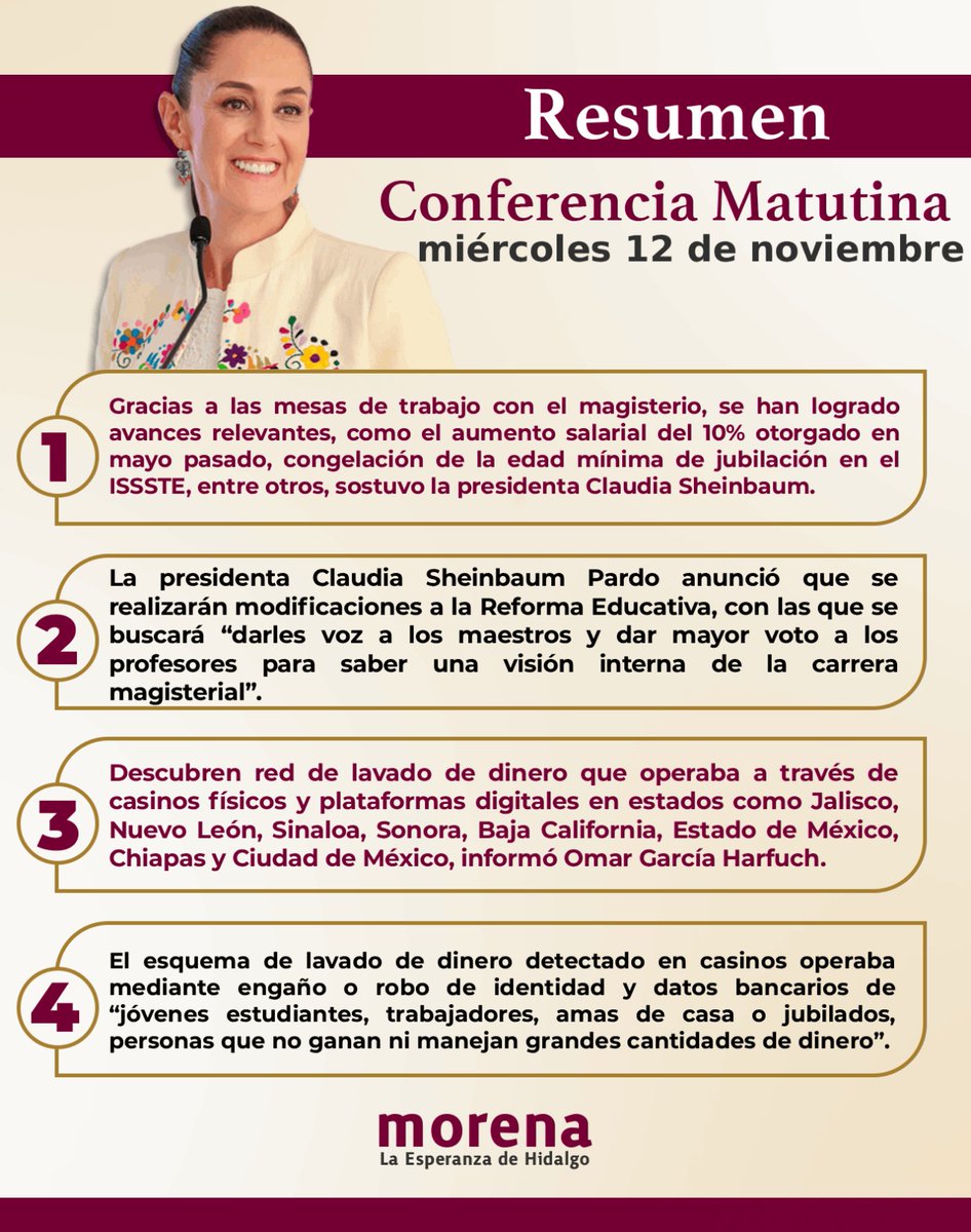 Por si te perdiste la conferencia matutina de hoy, aquí te presentamos los temas más importantes de la conferencia de nuestra presidenta Claudia Sheinbaum Pardo.