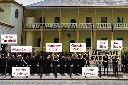 JJKALE2's tweet image. Yes, name these racist fckwits. All of them.

Engineer. Teacher. Postie: The neo-Nazis who rallied in Sydney.

Those who gathered on Saturday incl. a personal trainer, an English-as-a-second-language teacher &amp;amp; a former bar manager who is facing DV charges.
smh.com.au/politics/nsw/e…