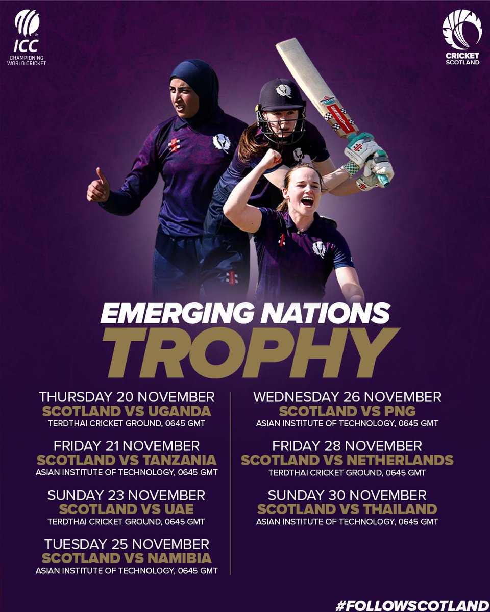 Our ICC Women's Emerging Nations Trophy schedule is here 💥 

#FollowScotland