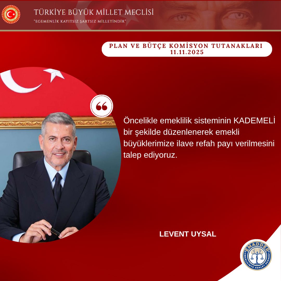 🟥 11.11.2025 PLAN VE BÜTÇE KOMİSYONU TUTANAKLARI – SN LEVENT UYSAL

<a href="/LeventUysalNEV/">Levent Uysal</a>

TBMM Plan ve Bütçe Komisyonu tutanaklarına geçen konuşmanız için teşekkür ederiz.

 “Öncelikle emeklilik sisteminin kademeli bir şekilde düzenlenerek, emekli büyüklerimize ilave refah payı
