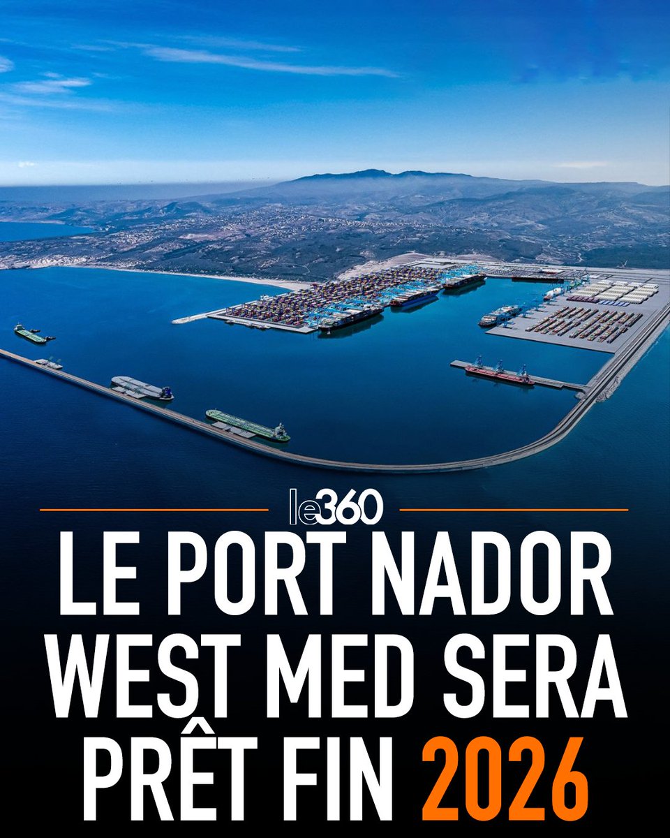 🇲🇦⚓ Le port de Nador West Med, considéré comme l’un des projets d’infrastructures les plus ambitieux du Maroc, est désormais achevé. 

Situé sur la côte méditerranéenne, ce complexe portuaire s’apprête à ouvrir ses portes à la fin de l’année 2026.

→ le360.info/2r6u4S