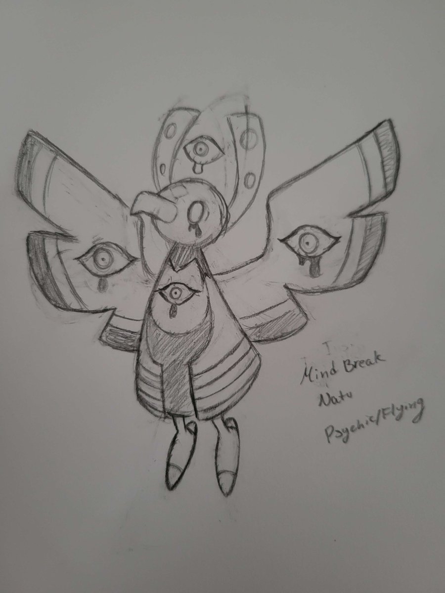 Mind Break Xatu [Psychic/Flying]  

"A Xatu whose mind has been broken from seeing an unavoidable disastrous future. The eyes located on its body now see into the past, present, and future all at once. At night you can hear Xatu weeping for life's inevitable doom."