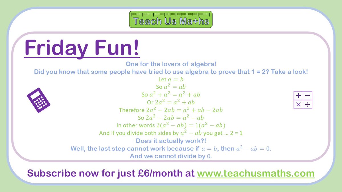 TeachUsMaths's tweet image. Do you have a favourite Maths fallacy that you’d like to see get a mention?
For slideshow lessons, accompanying worksheets, detailed pre-recorded videos, supporting documents &amp;amp; complete courses…subscribe at
teachusmaths.com
#maths #teachers #students #homeeducation