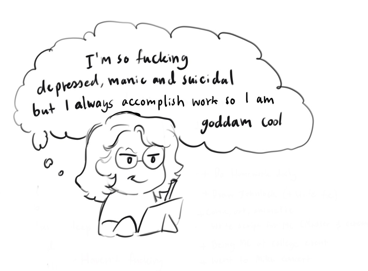 AbbyyMerry's tweet image. TW // suicidal thoughts mentioned 

Being mentally ill but high-functional is weird bc my days look at like this.