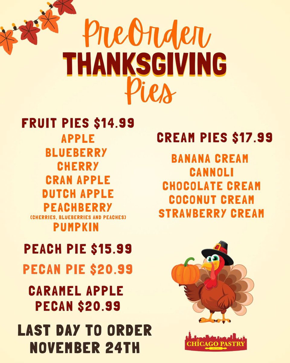 ChicagoPastry's tweet photo. Come see us for your #Thanksgiving pies! #pie #pies https://t.co/xdf8MRlC71