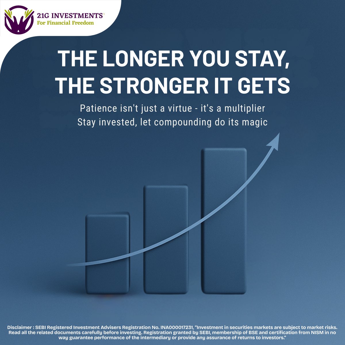 21ginvestments's tweet image. The secret to wealth? Staying invested.
At 21G Investments, we let patience and compounding work their magic — the longer you stay, the stronger it gets.
📞 +91 62390 43462 | 🌐 21ginvestments.com

#21GInvestments #PowerOfCompounding #StayInvested #SmartInvesting