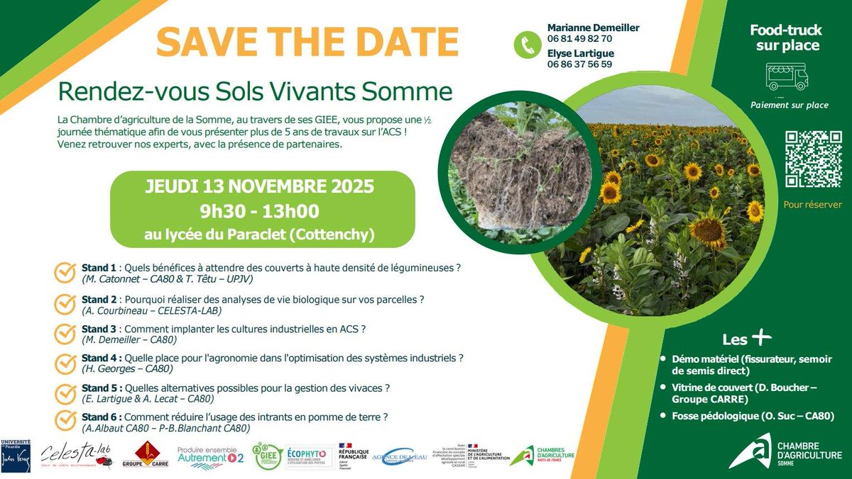 CfppaLeParaclet's tweet image. RDV demain jeudi 13 novembre de 9h30 à 13h00 au Paraclet à Cottenchy pour 1 matinée dédiée à l’#A2C #ACS . Retour sur 5 ans de travaux. 6 stands prévus : couverts, vie biologique du #sol, réduction des intrants... Agriculteurs, techniciens, partenaires, on vous attend nombreux !