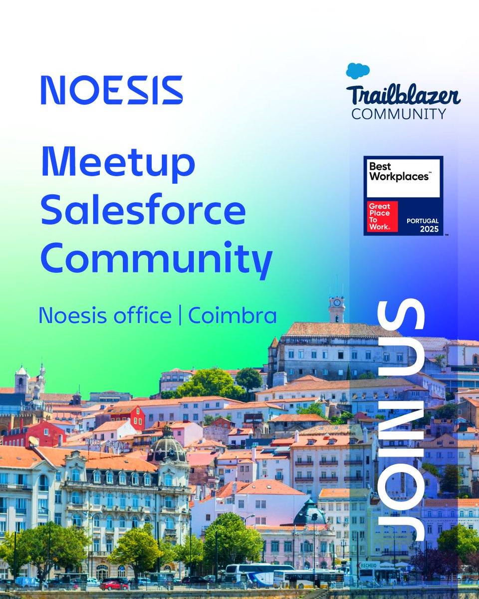 Noesis_Portugal's tweet image. Join us in Coimbra on Nov 26 for Empowering Your Career: Insights from Experts and Salesforce MVPs with Trailblazer Community Portugal. Hosted at Noesis.

🔗Sign up here: eu1.hubs.ly/H0pymZm0

#Noesis #SalesforceEvent #TrailblazerCommunity #Coimbra #SalesforcePortugal