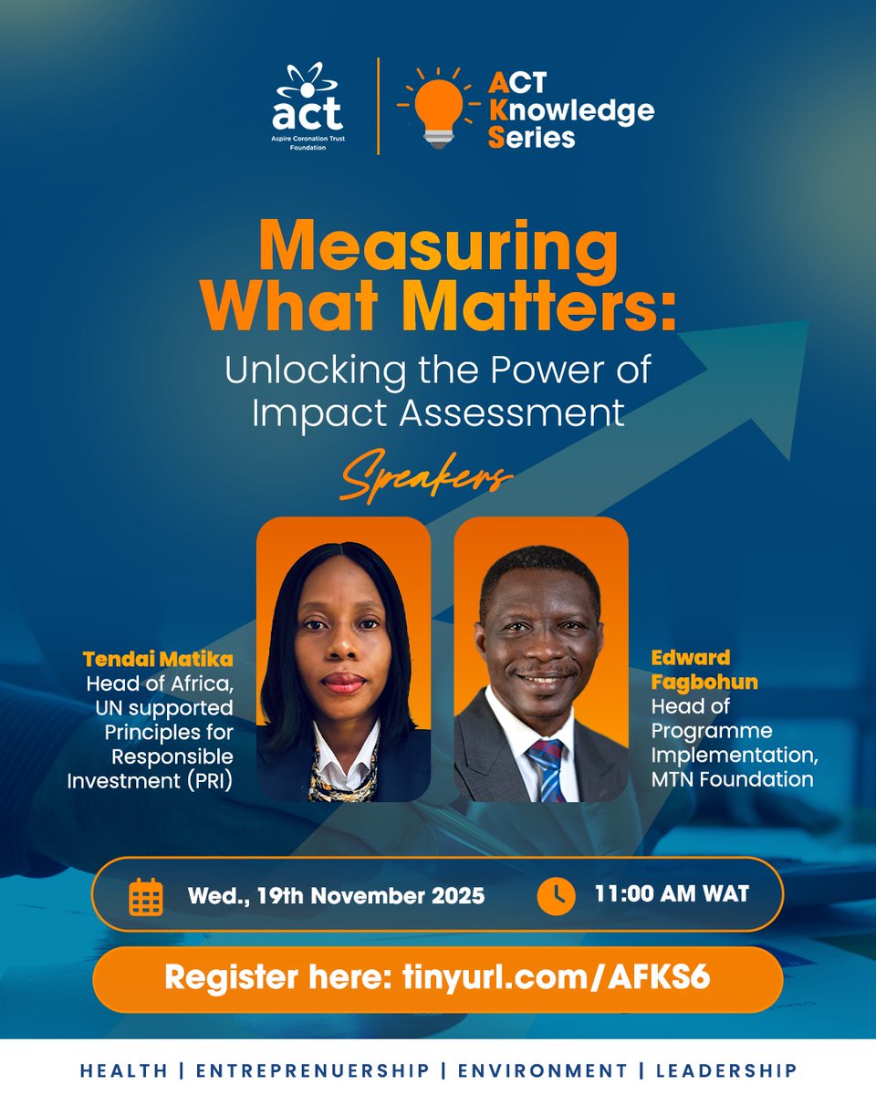 ACTFoundation_'s tweet image. At this month’s ACT Knowledge Series, we are unpacking “Measuring What Matters: Unlocking the Power of Impact Assessment.”

Yet to register? Click the link in our Bio Now!

#ACTFoundation #ACTKnowledgeSeries #MeasuringWhatMatters #ImpactAssessment #NonprofitGrowth