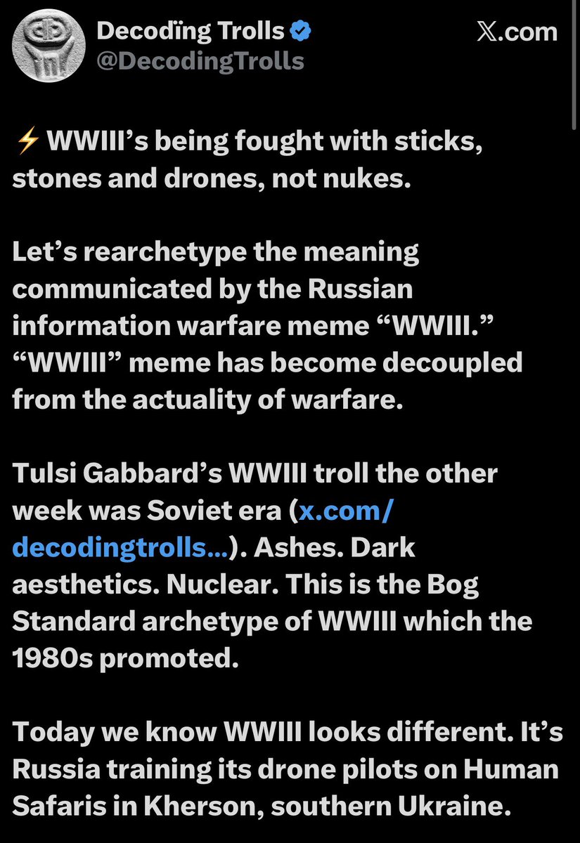 DecodingTrolls's tweet image. ⚡️ Decoding Disinfolklore: Tonight Live

Will be talking about how a Russian combat propaganda meme ended up in President Biden’s mind. 

“We’re not going to risk WWIII over Ukraine, ex-NATO chief recalls Biden saying.”

We’ll look at how a Disinfolklore perspective enables us to…