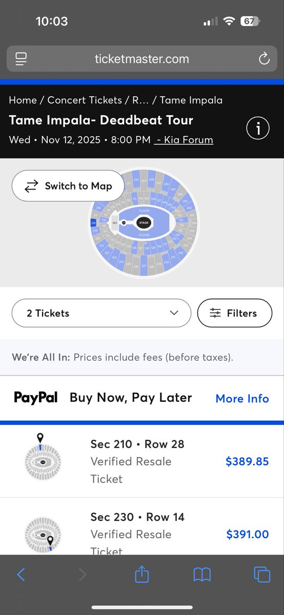 .<a href="/tameimpala/">Tame Impala</a> hottest show of week in Los Angeles at Kia Forum.

ℹ️<a href="/Ticketmaster/">Ticketmaster</a>