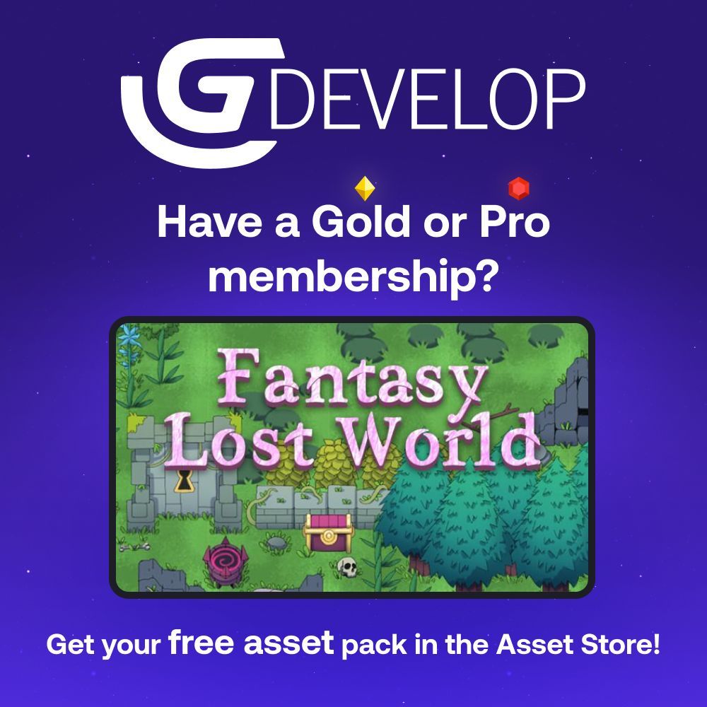 GDevelopApp's tweet image. 🎁 Have a Gold or Pro membership? Get your free asset pack in the Asset Store!
🔔 Every month, a custom made, high quality pack is given away for free.

Get yours today!

Try #GDevelop a free, #opensource, 2D and 3D #nocode #game #engine