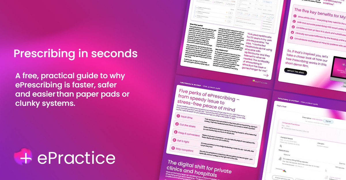 healthcodeltd's tweet image. Let’s talk about saving time with every prescription - healthcode.co.uk/epractice-pres…

#ePrescribing #PrivateHealthcare #Healthcode
