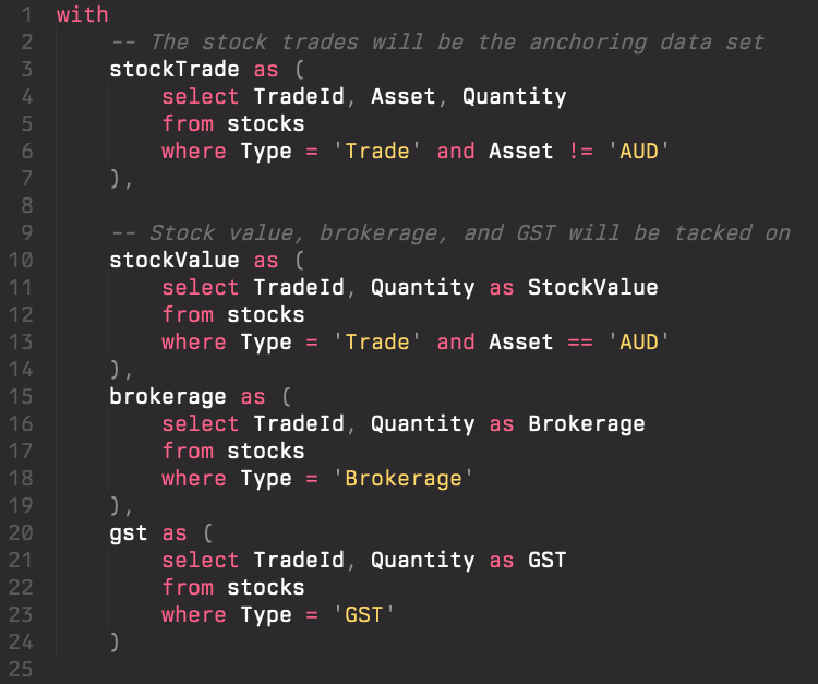 MontPrompt's tweet image. I prefer to use CTEs (Common Table Expressions) instead.

This allows you to build appropriate data sets for each part of the join, resulting in a much cleaner data flow that is also easier to test. You can see in the attached code that four separate data flows are built for use…