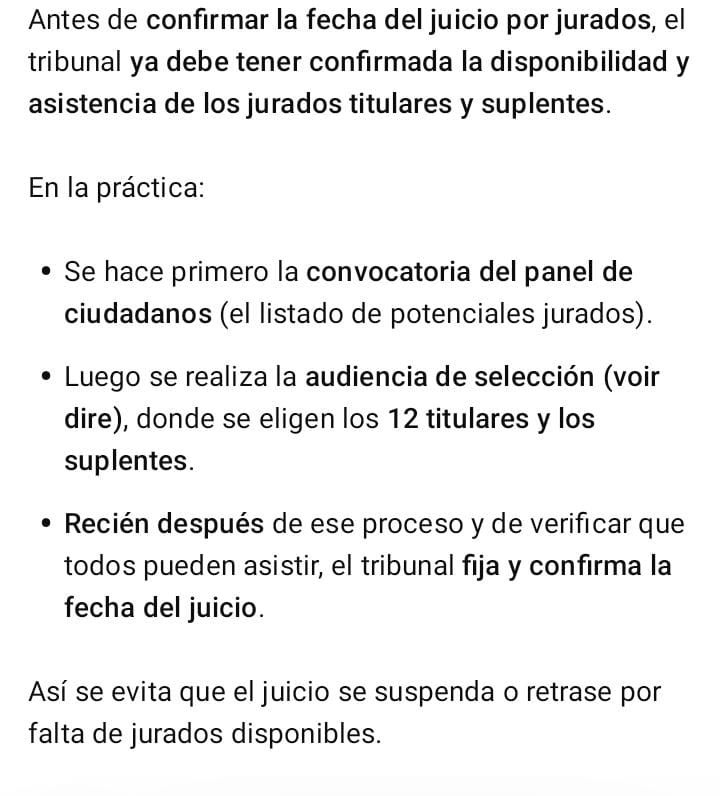 "En el Juicio por Jurados, antes de confirmar la fecha de juicio debe estar confirmada la disponibilidad de asistencia"
 Por qué no fue así en este caso?
#justicia #LisandroesInocente
<a href="/CrianzsanaBahia/">Crianza Sana Argentina</a> 
<a href="/LisandroGastal/">LisandroGastaldi</a> 
<a href="/AndreGuacci/">Andrea Guacci</a> 
<a href="/FatimaSilva_Ma/">Maria Fátima Silva</a> 
<a href="/m_cuneolibarona/">Mariano Cúneo Libarona</a>