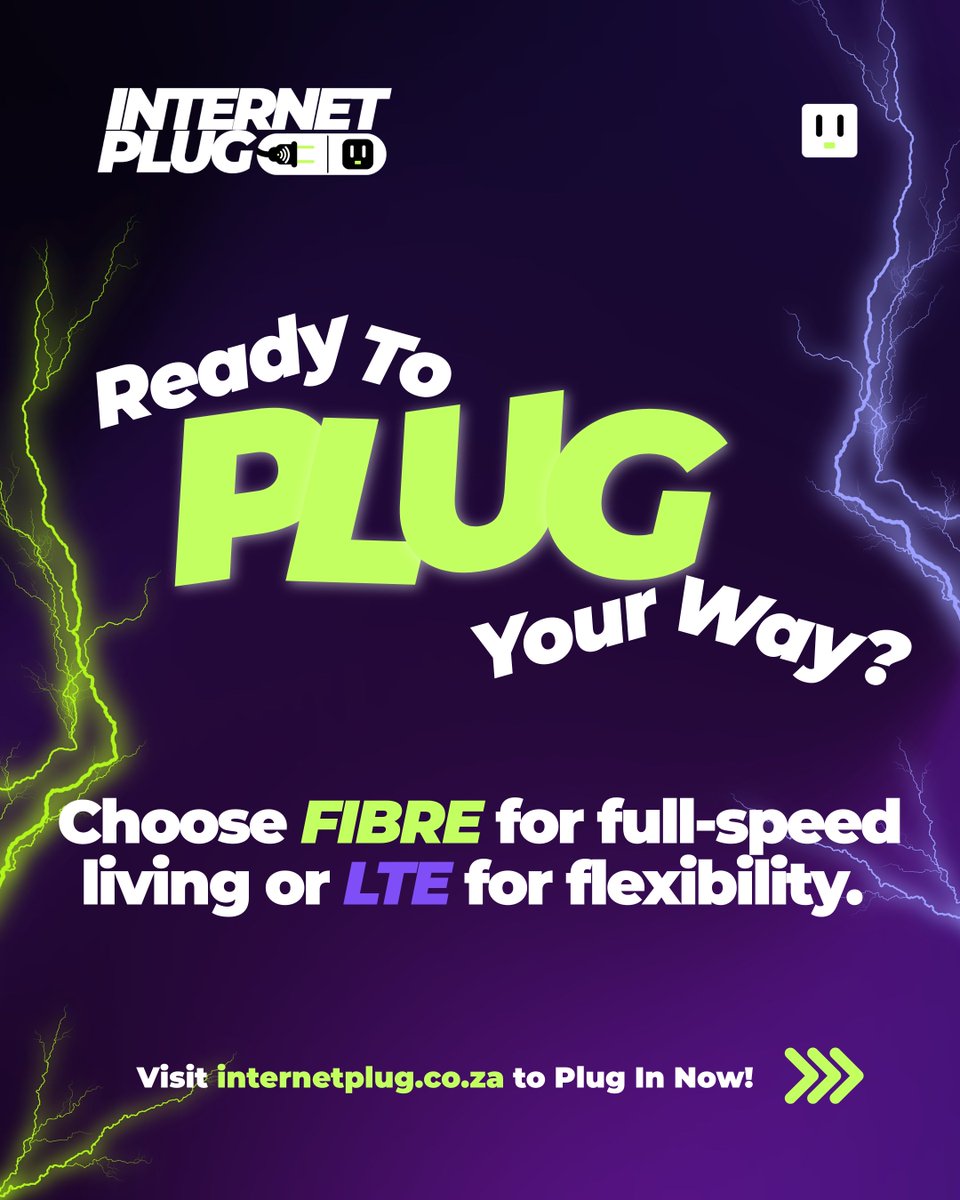 Two ways to connect.
One trusted Plug 🔌💚

⚡️ Fibre = Fast, Stable &amp; Future-Proof
📶 LTE = Flexible &amp; Ready Anywhere

Whichever you choose, stay connected through Internet Plug.

internetplug.co.za

#PlugInSA #HomeConnect #FibreForEveryone #LTEYourWay #InternetPlug