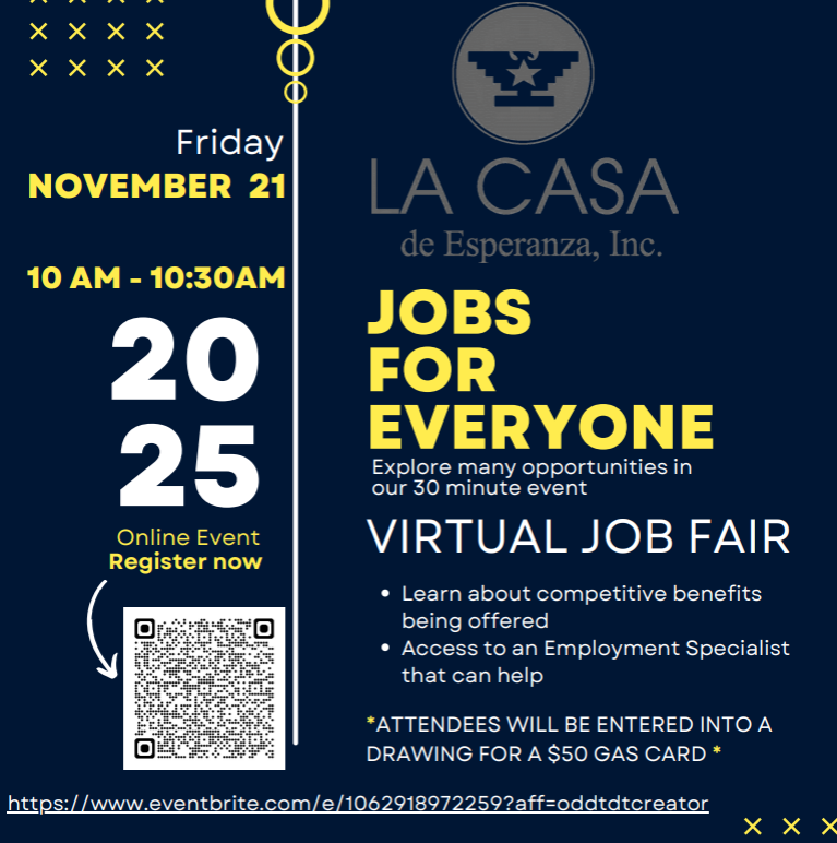 LaCasaWI's tweet image. Looking to end the year with a new career opportunity? 👩‍💼👨‍💼

Join La Casa de Esperanza’s monthly Virtual Job Fair November 21st!

Don’t miss your chance to connect with employers and explore new opportunities.🌍

ow.ly/NRo650Xq7bJ

#VirtualJobFair #WINonProfits #SignUpToday