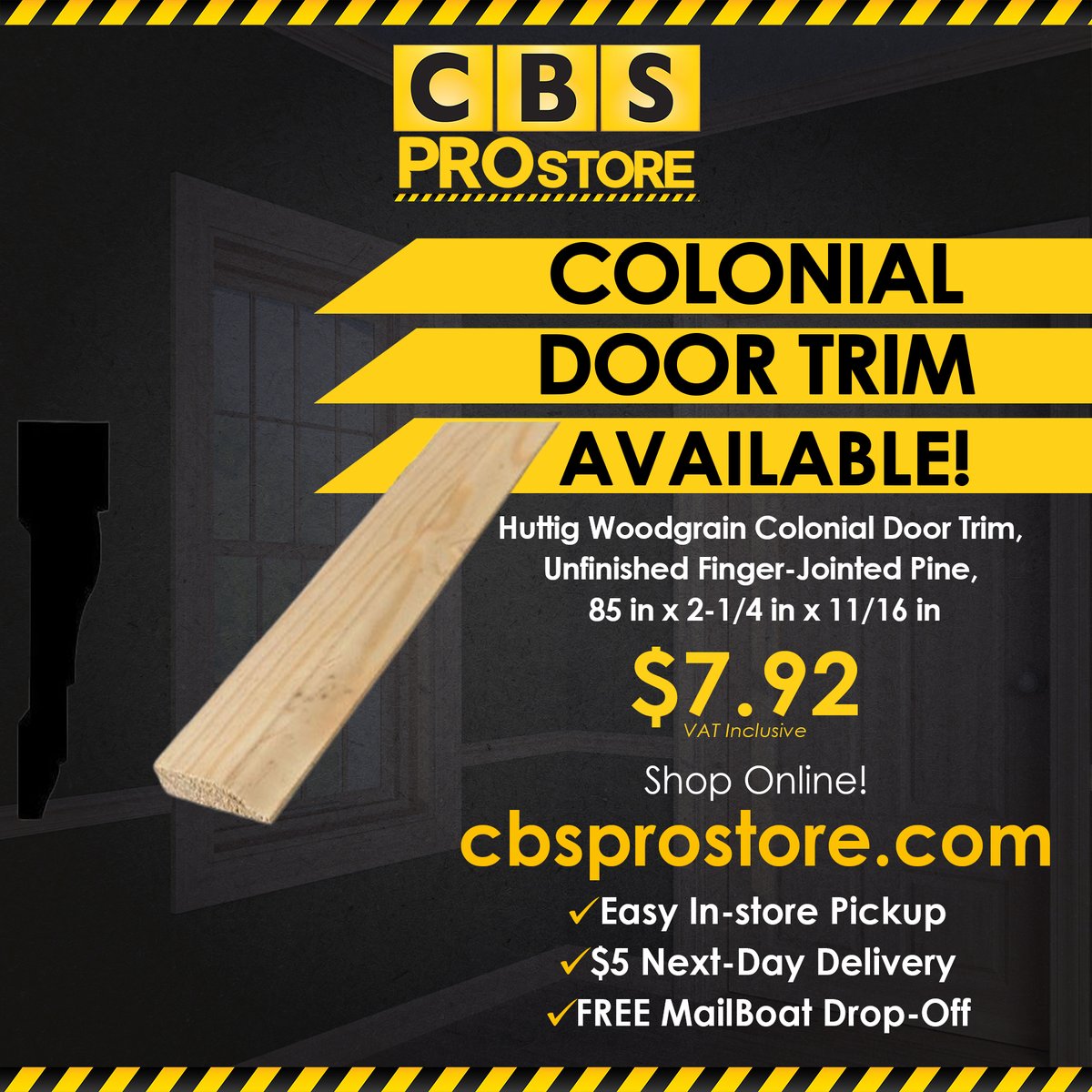 🚪 Add timeless charm to every doorway with Huttig Woodgrain Colonial Door Trim — the perfect finishing touch for a polished, professional look. Crafted from durable finger-jointed pine, it’s easy to work with and ready for paint or stain. Available now at CBS PROstore!