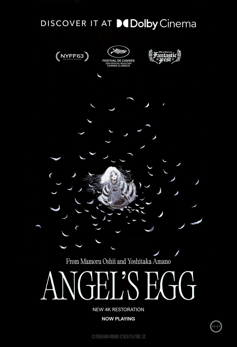 The 4K restoration of Mamoru Oshii's ANGEL'S EGG is playing in select Dolby Cinema locations today, November 12, for one night only. ✨

In theatres nationwide November 19 &amp; 20.

🥚 Get tickets: brnw.ch/21wXoFL