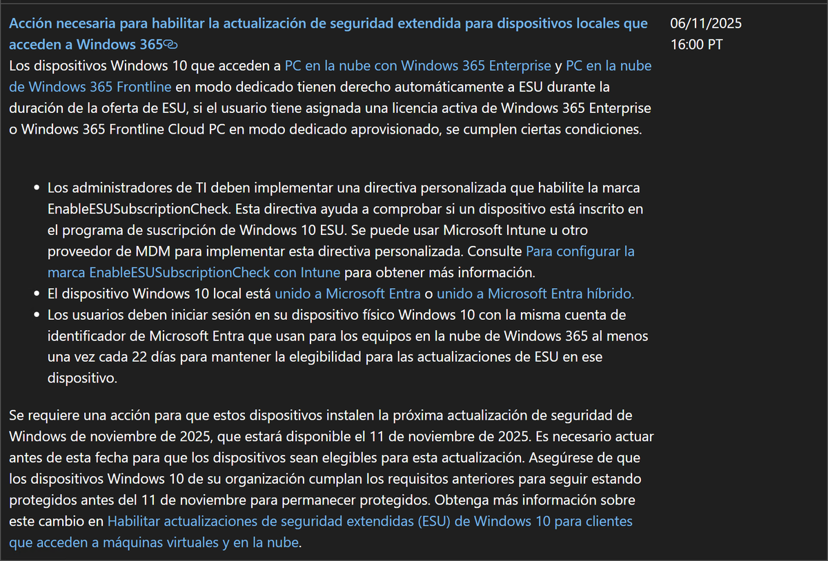 SoyITPro's tweet image. Equipos con #Windows10 que se usen para acceder a CloudPCs en #Windows365 podrán seguir recibiendo actualizaciones de seguridad extendidas totalmente gratis.

Deben cumplir estos requisitos ⏬