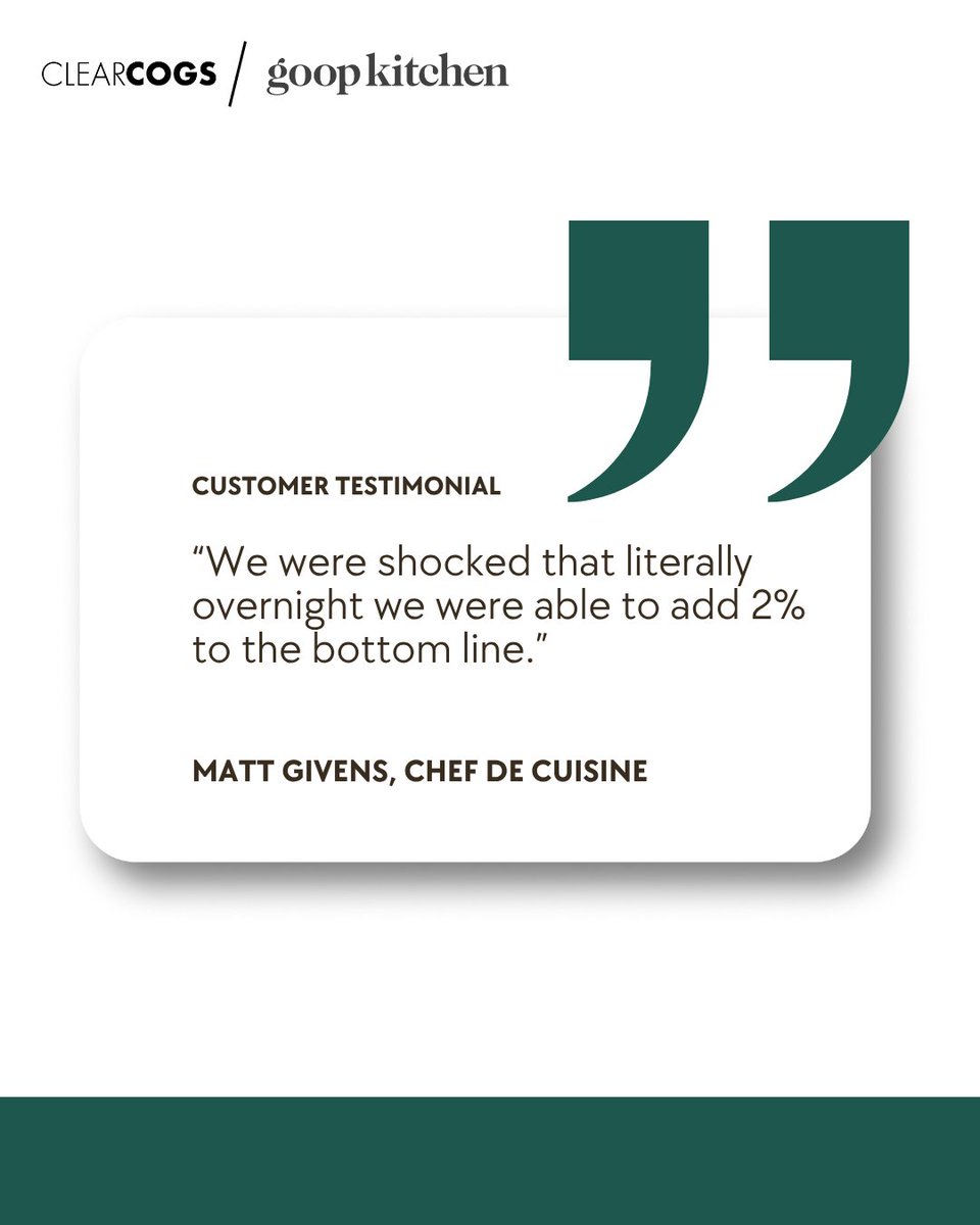 Goop Kitchen thought they were running as tight as possible, until AI found what they couldn’t see.

Overnight, ClearCOGS helped them:
💰 Add 2% to the bottom line
🌿 Cut waste
🥕 Source smarter

Profit + sustainability can go hand in hand.