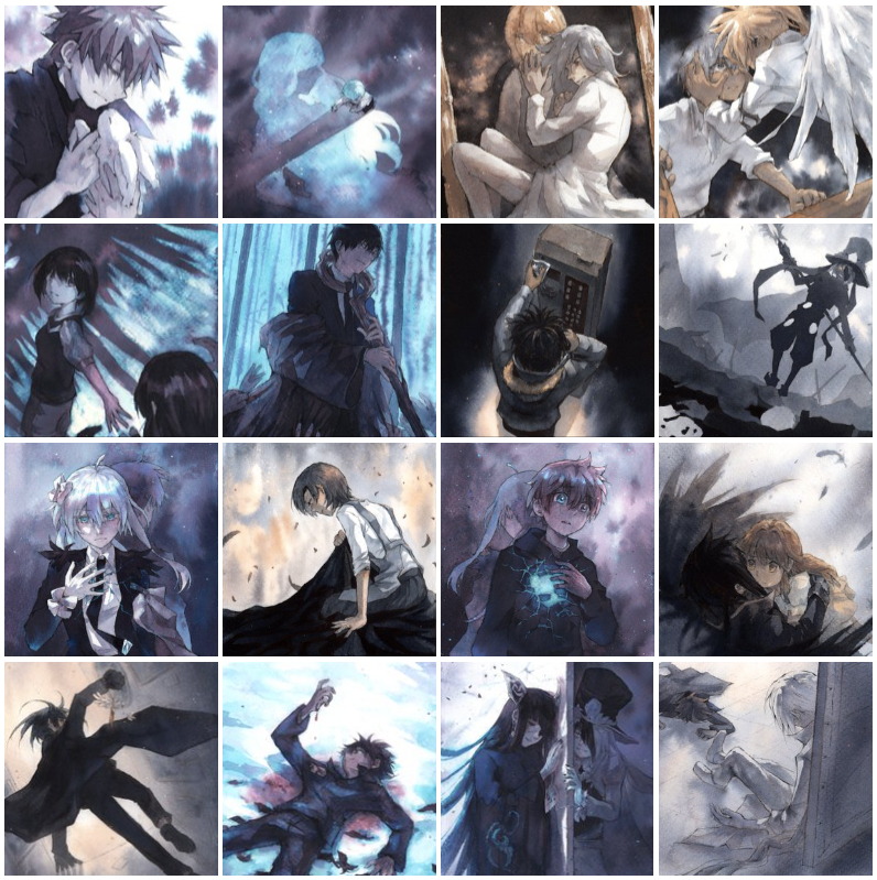 Here they are all together, 16 ink and bleach paintings! I think I learned a lot, since I had to push out of my comfort zone for some of these compositions. I'd never used bleach in art before either, but it was a fun experience.
