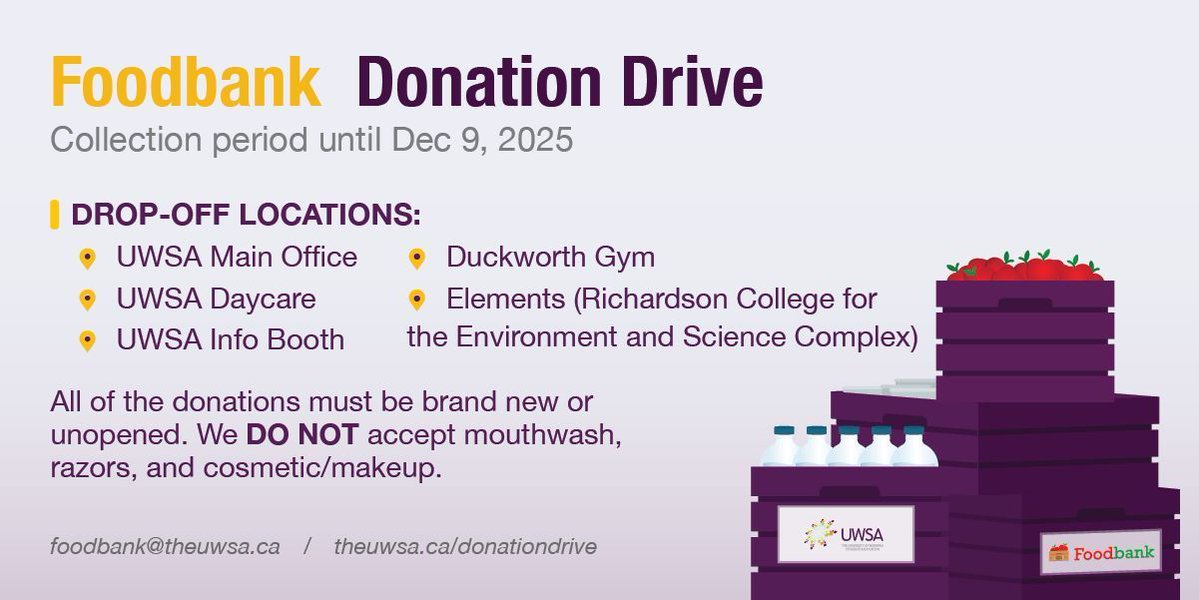 Join us in making a difference this holiday season by donating to the UWSA Holiday Donation Drive! Donations are welcome until December 9th. Let’s come together to spread kindness and warmth. 

For more information, visit: buff.ly/3RlXIw2.
