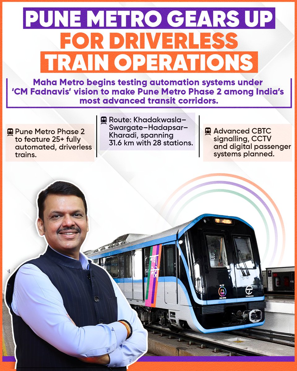 Pune Metro enters a new era with driverless train operations under the vision of CM <a href="/Dev_Fadnavis/">Devendra Fadnavis</a> ji.