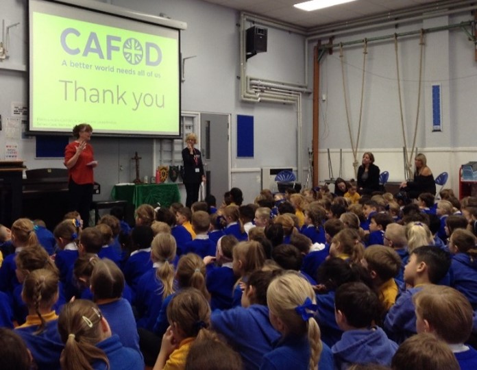 Miriam, a CAFOD rep led a whole school assembly – ‘A better world needs all of us’. The children learnt how CAFOD helps communities around the world gain access to clean, safe water through projects like building rainwater tanks and wells.
