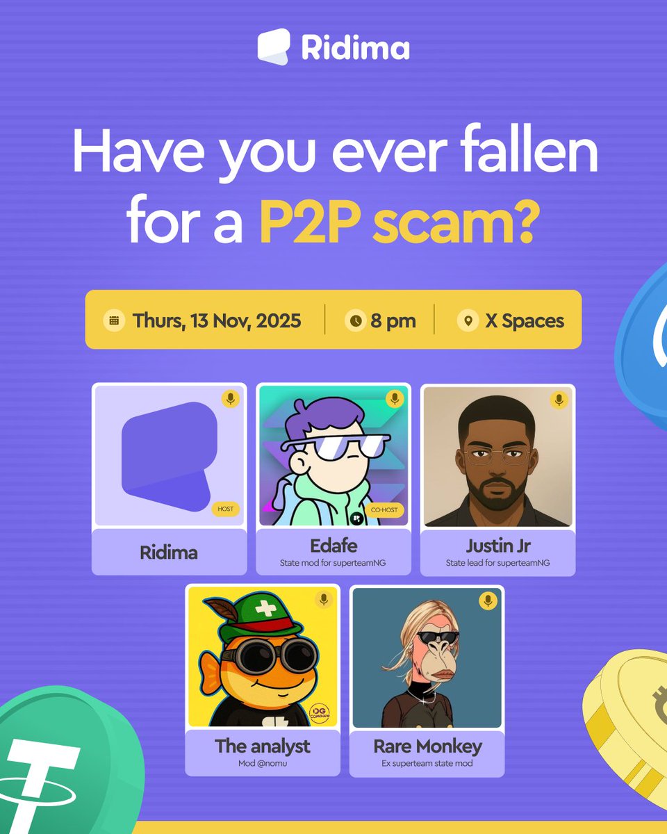 Ever fallen for a P2P scam — or almost did? 👀

You’re not alone.

Join us tomorrow, as we talk about real P2P scam stories, red flags to watch for, and how to trade safely without stress.

💬 It’s going to be raw, relatable, and eye-opening.

🔗 Set your reminder: